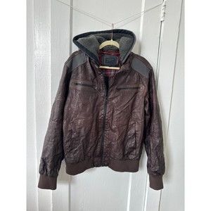 Guess Faux leather Hooded Bomber Jacket - Size L